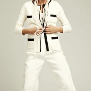 Winser London Elegant White Sweater/Jacket with Navy Accents. Preppy. Nautical.